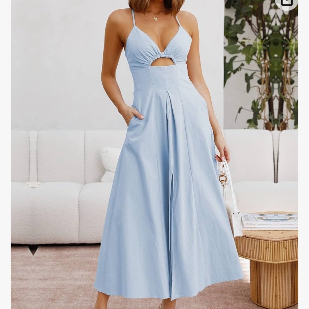 Spaghetti Strap Maxie Dress, Light blue, Size M